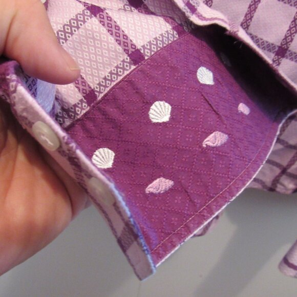 Robert Graham Shirt Purple Checks Diamond Shell Flip Cuffs Medium Never Worn EUC - Picture 7 of 13